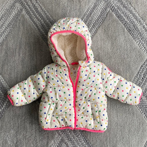 Baby Gap Warm Puff Jacket with Polka Dots - Picture 1 of 13
